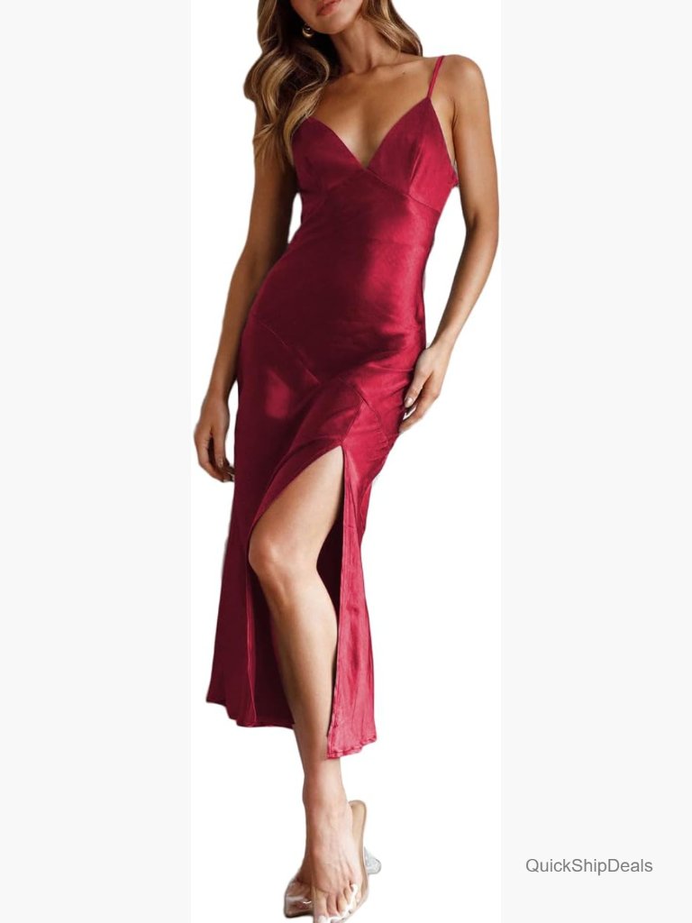 Satin Slip Midi Dress With Spaghetti Straps And Backless Design